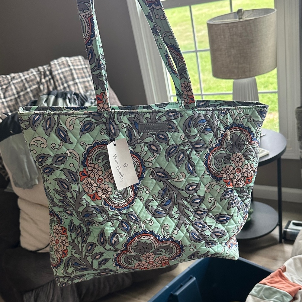 Vera Bradley Mint and Navy Floral Tote
